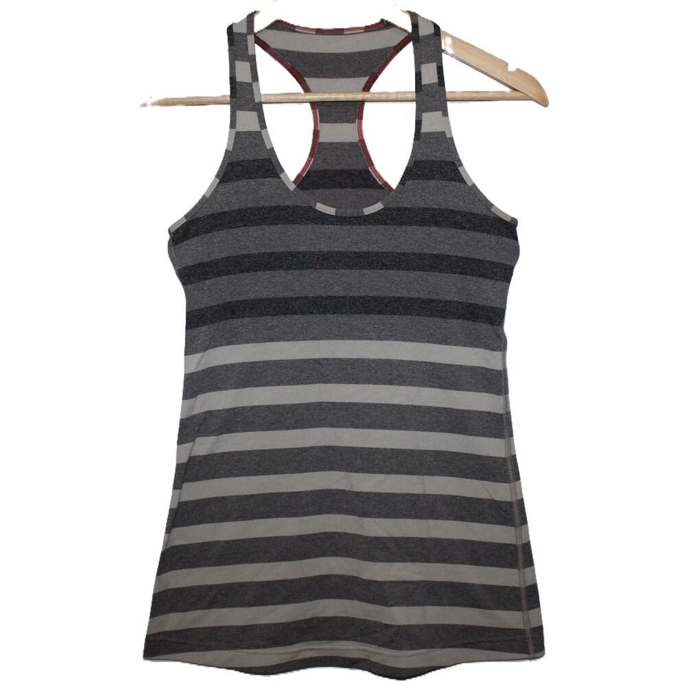 Womens Lululemon Gray Orange Striped Racerback Tank Top Sleeveless Shirt Size 6